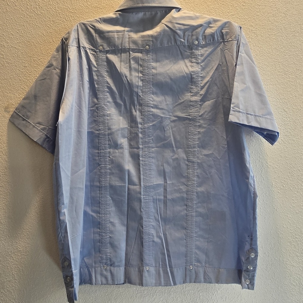 Vintage Vic Vic Blue Guayabera Shirt Mens Embroidered Cuban Wedding Shirt - Picture 7 of 12